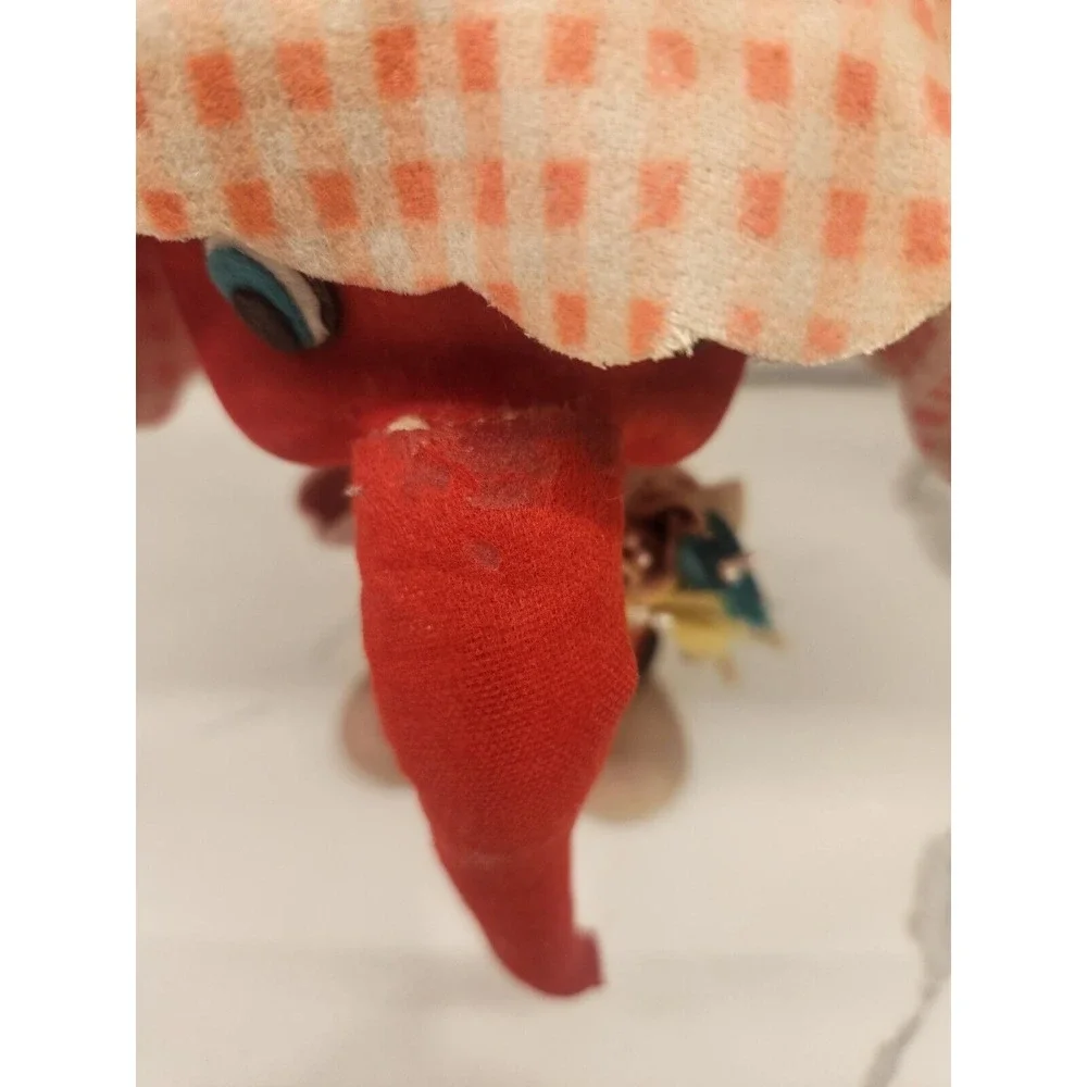 Vintage Styrofoam Felt‎ Red Elephant Poseable Ears Pink Hat Holding Flowers